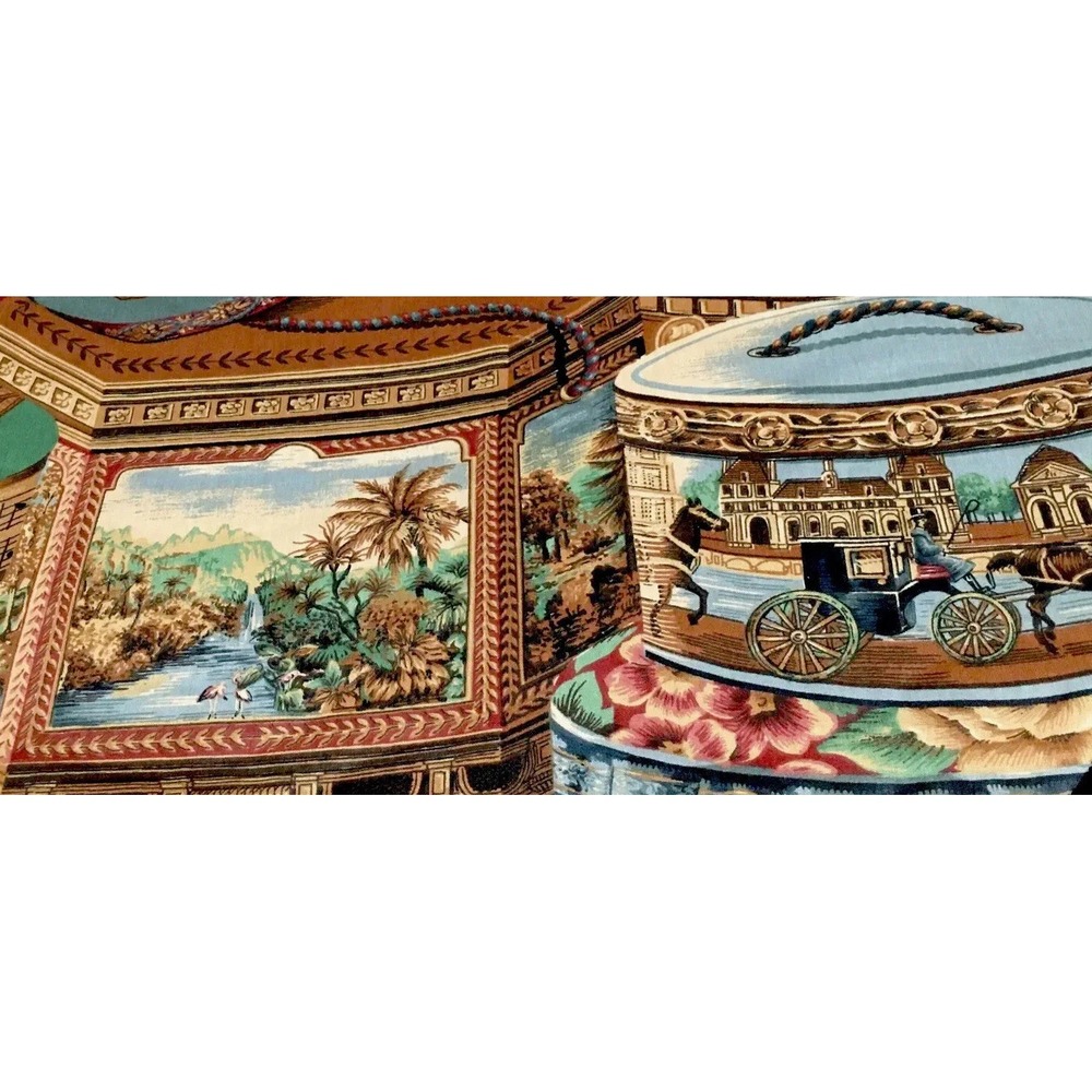 Handmade Fabric Placemats Set of Four Beautiful Victorian Hat Boxes 12x16"